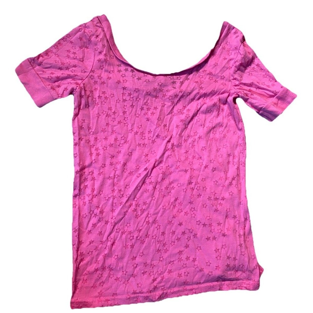 Vintage Y2K 2000s Energie Baby Pink Sheer Star Short Sleeve Shirt Jrs Size Large
